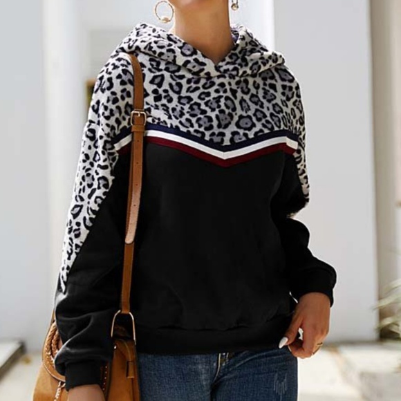 Black Leopard Stripe Accent Pullover Sweatshirt - Picture 3 of 3